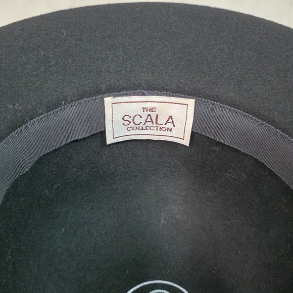 Scala USA Vintage Black Wool Felt Cloche Rose Hat 21" 1920s Gatsby Style 80s 90s - Picture 9 of 14